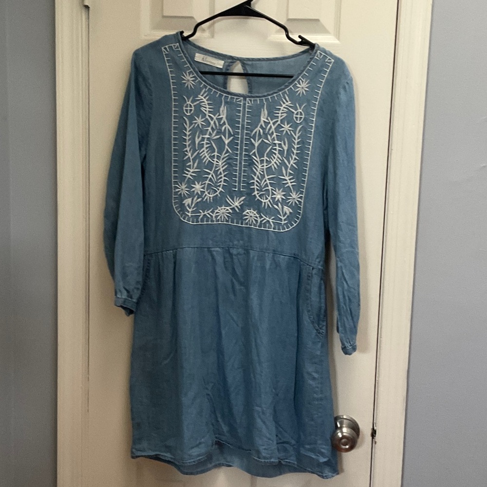 Blue Embroidered Tunic Dress